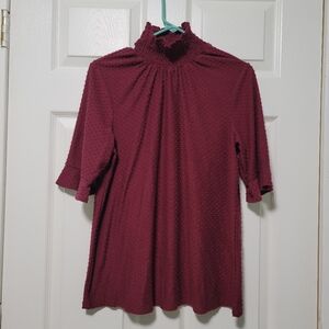LEE Burgundy Swiss Dot turtleneck Blouse